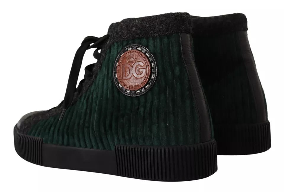 Dolce & Gabbana Green Corduroy High Top Sneakers Men's Casual Shoes-4