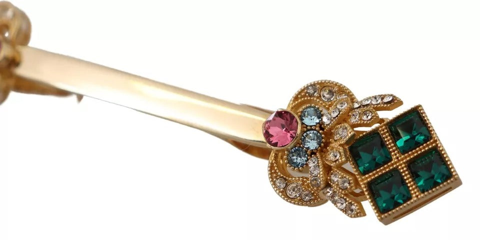 Dolce & Gabbana Gold-plated 925 Sterling Silver Crystal Necklace Stop Brooch-2