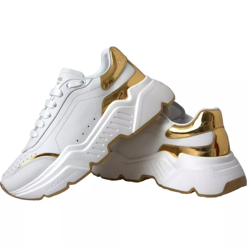 Dolce & Gabbana Weiß Gold DAYMASTER Leder Turnschuhe Männer Schuhe-1