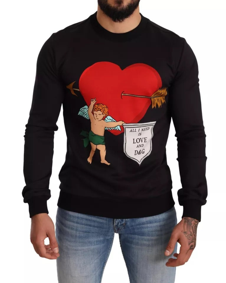 Dolce & Gabbana Black Cupid Print Hoodie Sweatshirt Pullover