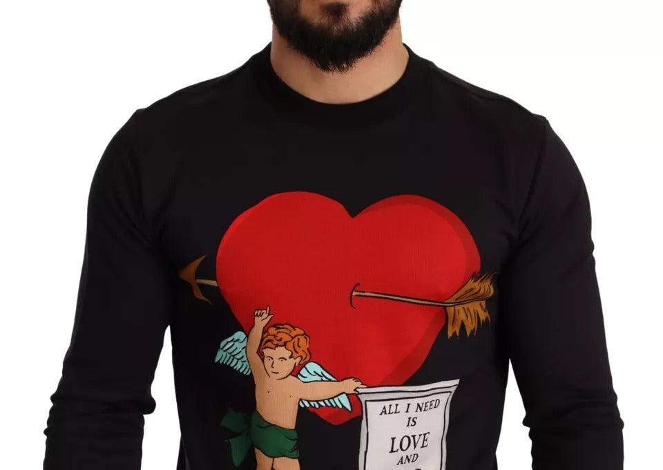 Dolce & Gabbana Black Cupid Print Hoodie Sweatshirt Pullover-3