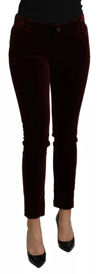 Dolce & Gabbana Bordeaux Velvet Stretch Slim Fit Trousers-2