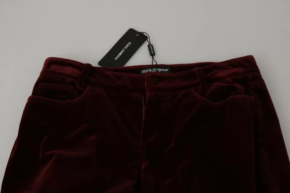 Dolce & Gabbana Bordeaux Velvet Stretch Slim Fit Trousers-6