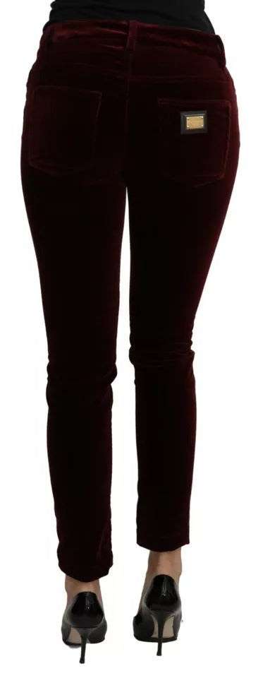 Dolce & Gabbana Bordeaux Velvet Stretch Slim Fit Trousers-4