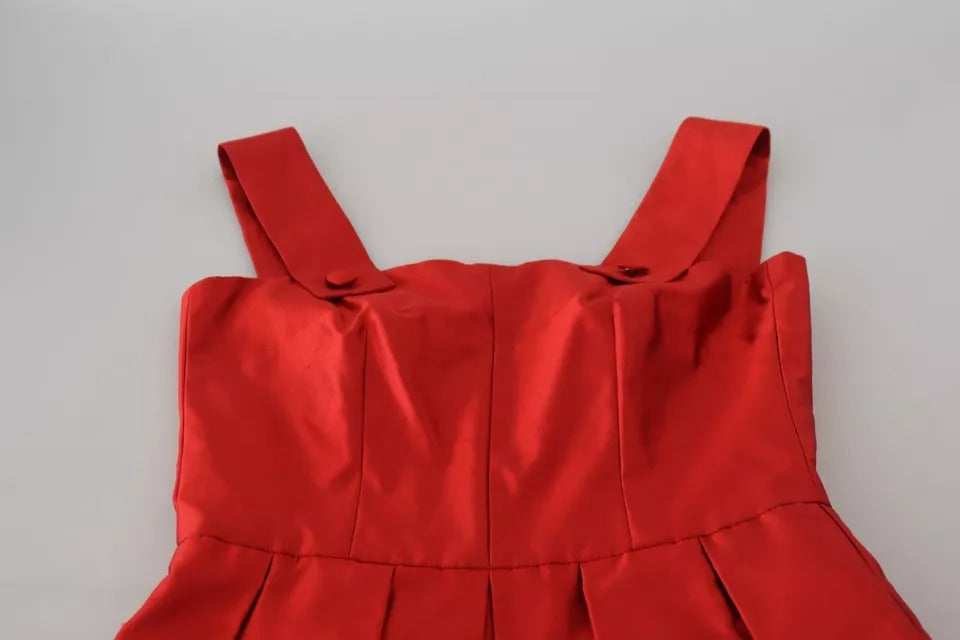 Vestido midi plisado de corte A en satén y seda de Dolce & Gabbana en rojo-7