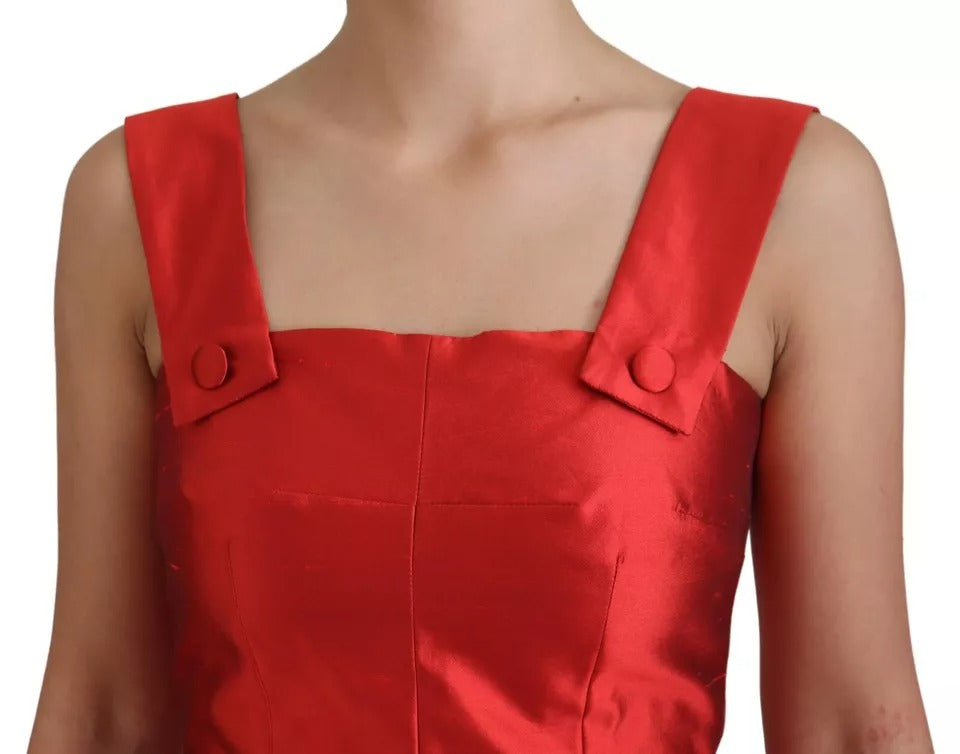 Vestido midi plisado de corte A en satén y seda de Dolce & Gabbana en rojo-5