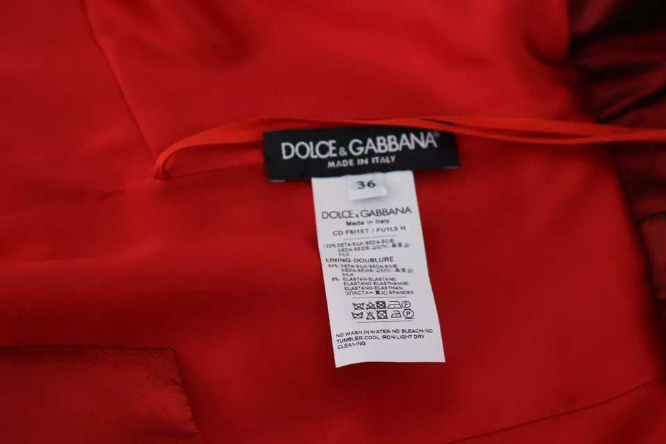 Vestido midi plisado de corte A en satén y seda de Dolce & Gabbana en rojo-6