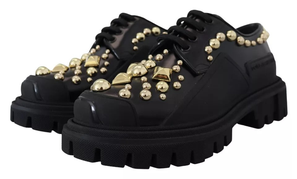 Zapatos Derby de trekking de cuero negro con adornos de Dolce & Gabbana-3