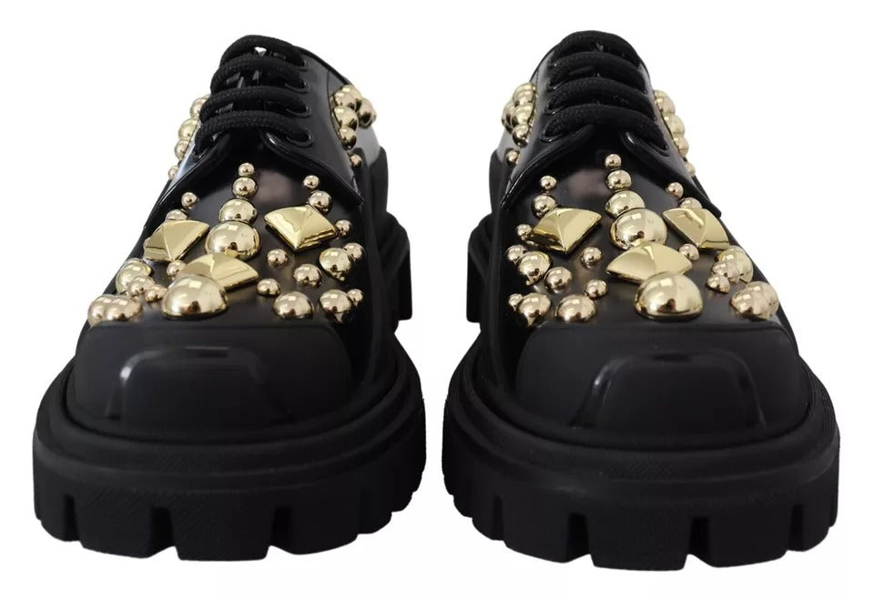Zapatos Derby de trekking de cuero negro con adornos de Dolce & Gabbana-7