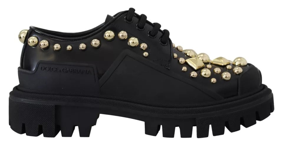 Zapatos Derby de trekking de cuero negro con adornos de Dolce & Gabbana-1