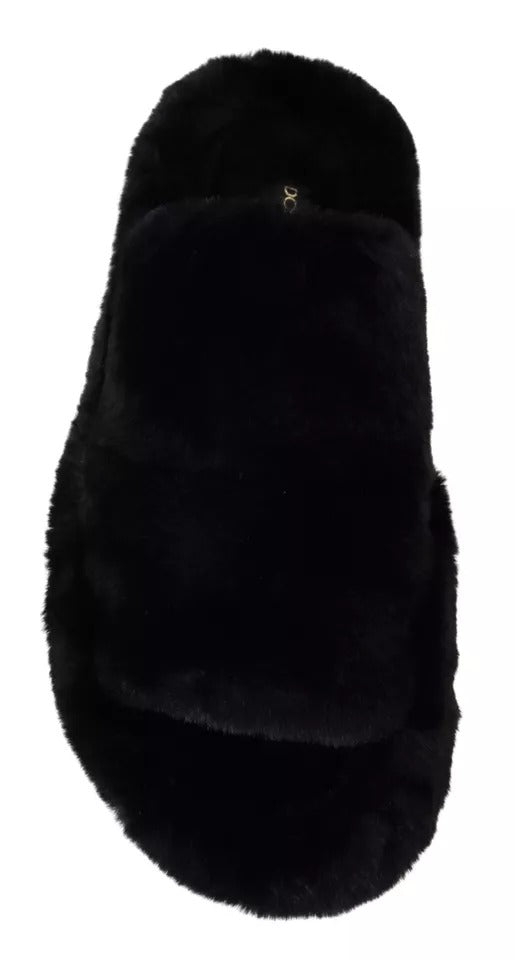 Dolce & Gabbana Black Polyester Faux Fur Men's Flats Sandals Shoes-3