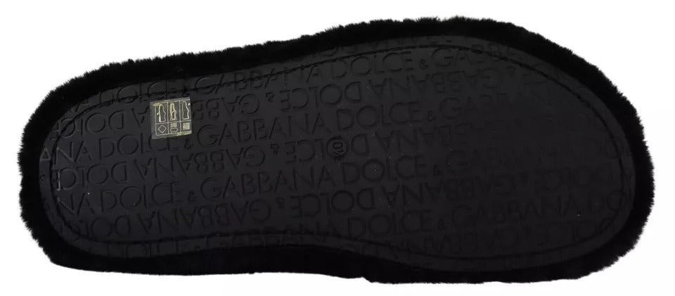 Dolce & Gabbana Black Polyester Faux Fur Men's Flats Sandals Shoes-4