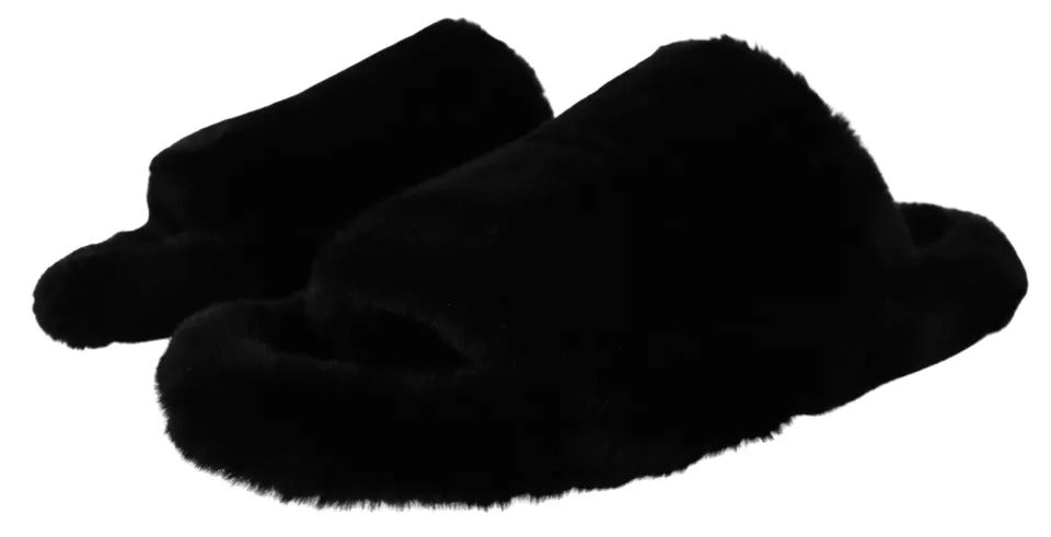 Dolce & Gabbana Black Polyester Faux Fur Men's Flats Sandals Shoes-6