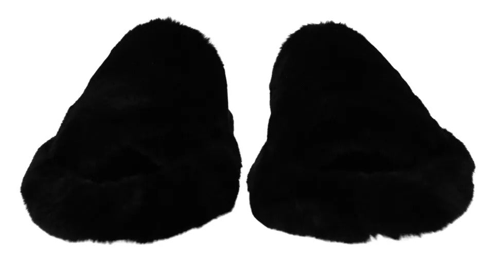 Dolce & Gabbana Black Polyester Faux Fur Men's Flats Sandals Shoes-8
