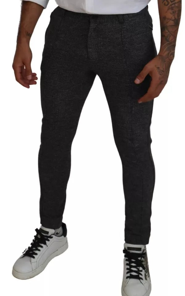 Pantalones ajustados de viscosa con estampado chevron gris de Dolce & Gabbana-2