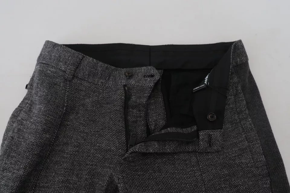 Pantalones ajustados de viscosa con estampado chevron gris de Dolce & Gabbana-8