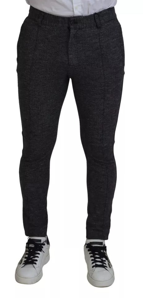 Pantalones ajustados de viscosa con estampado chevron gris de Dolce & Gabbana-1