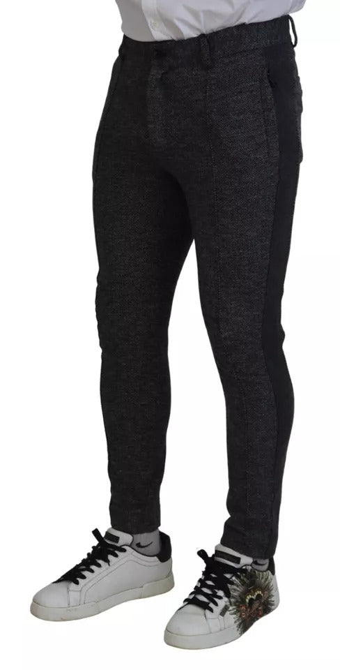 Pantalones ajustados de viscosa con estampado chevron gris de Dolce & Gabbana-4
