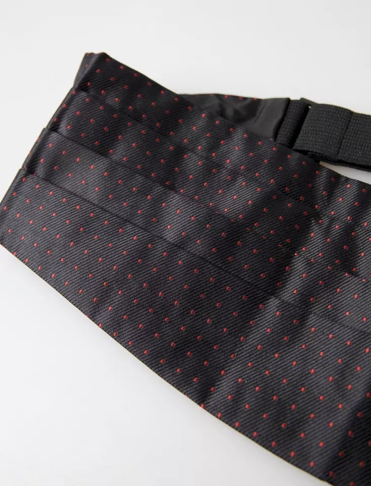 Dolce & Gabbana black silk cummerbund tuxedo belt with polka dot waist-4