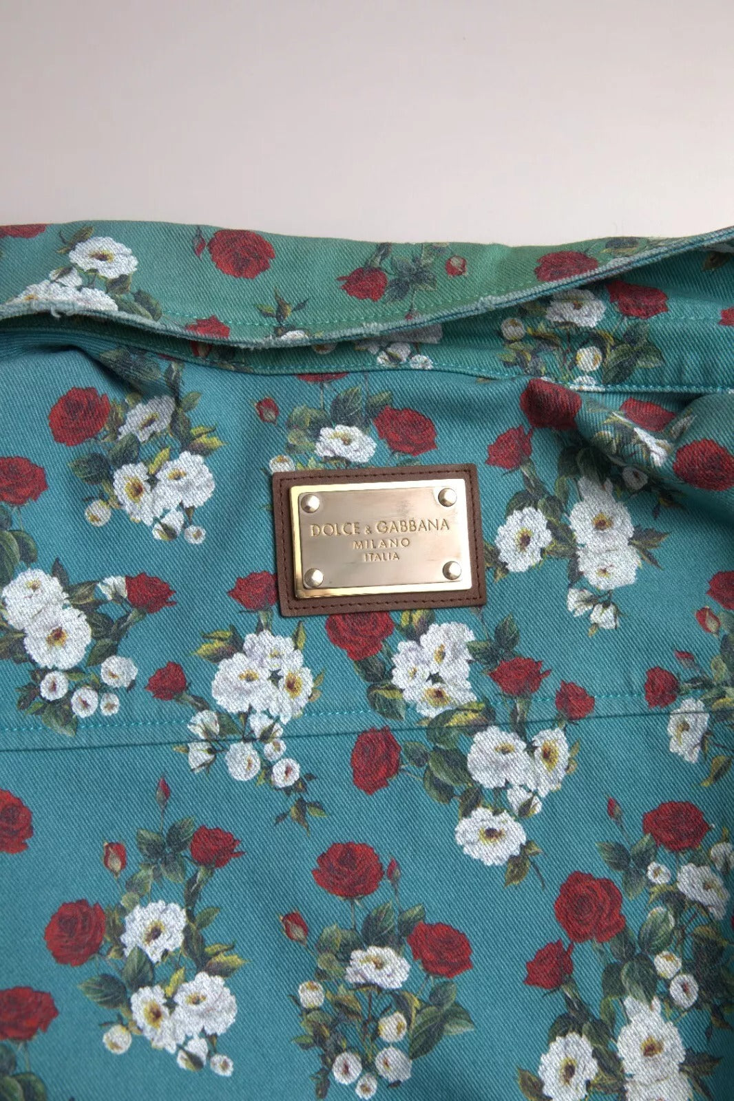 Dolce & Gabbana Blaues geblümtes Baumwollhemd mit Knopfleiste aus Denim-8
