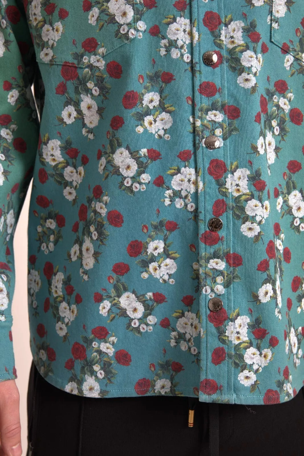 Dolce & Gabbana Blaues geblümtes Baumwollhemd mit Knopfleiste aus Denim-6