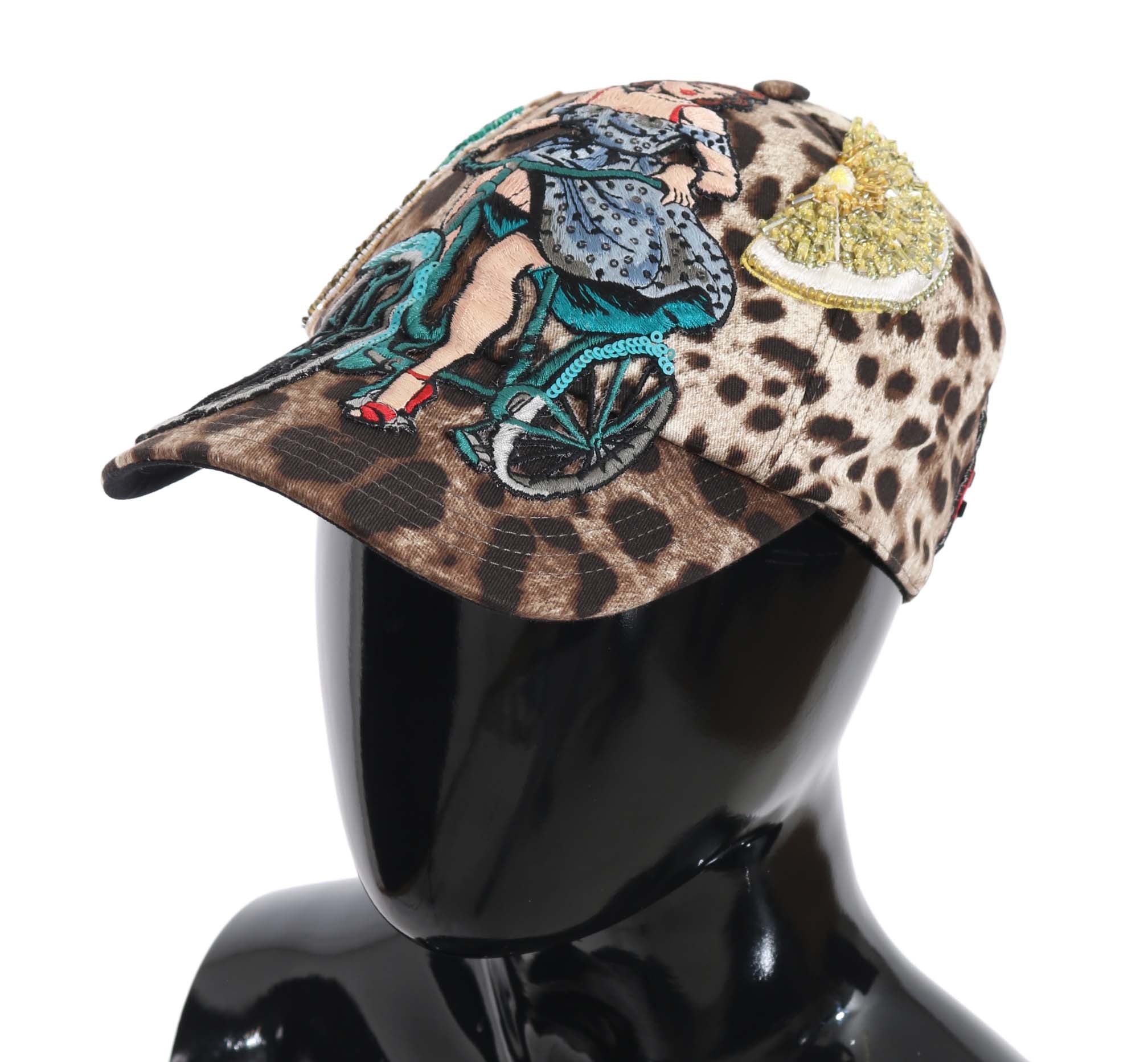 Dolce & Gabbana Brown Leopard Sequin Sicily Applique Baseball Cap-2