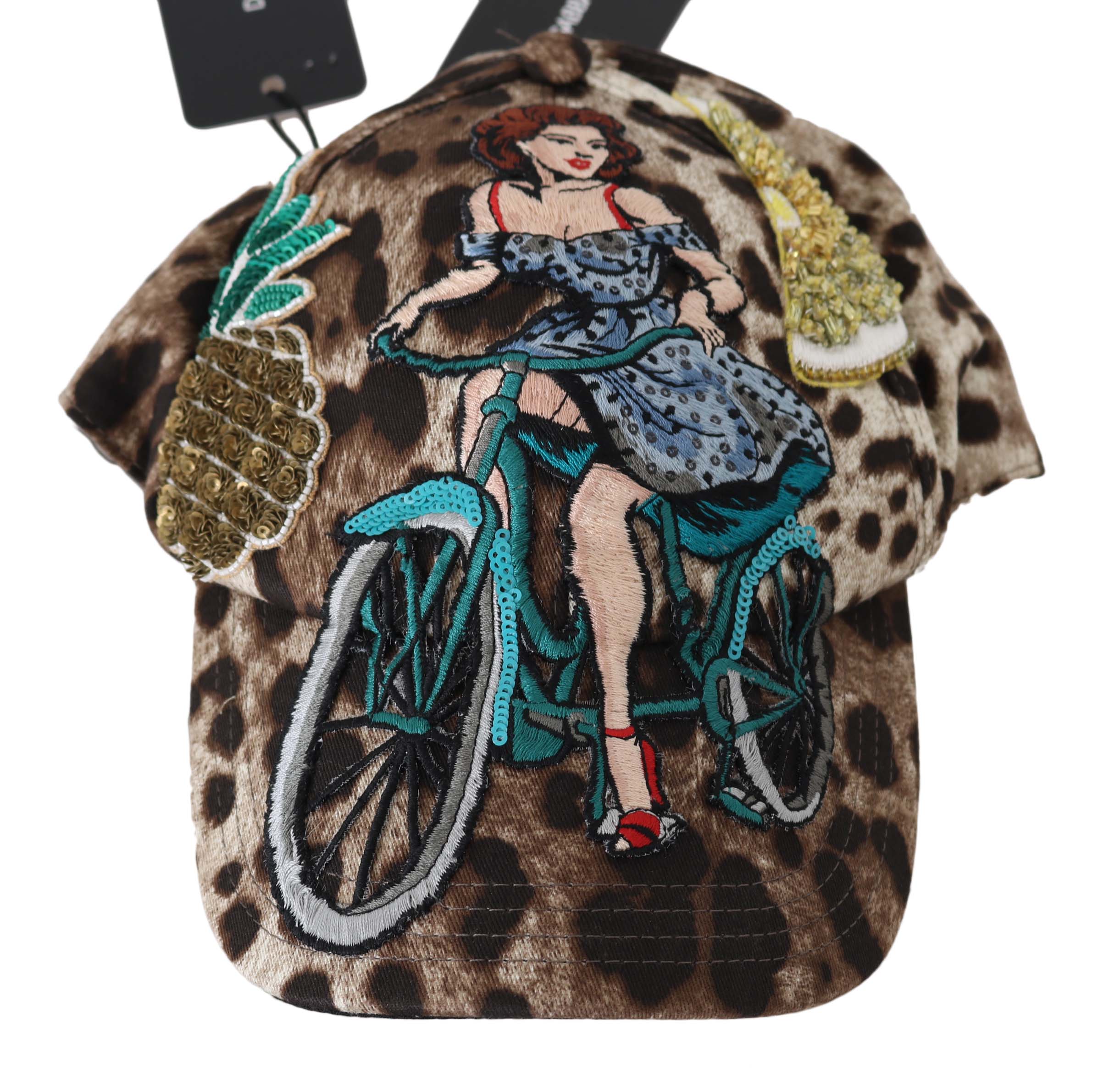 Dolce & Gabbana Brown Leopard Sequin Sicily Applique Baseball Cap-4
