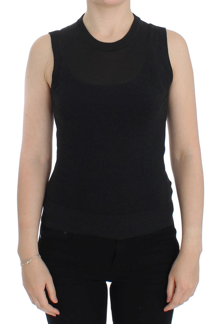 Dolce & Gabbana Black sleeveless vest with round neck pullover-1