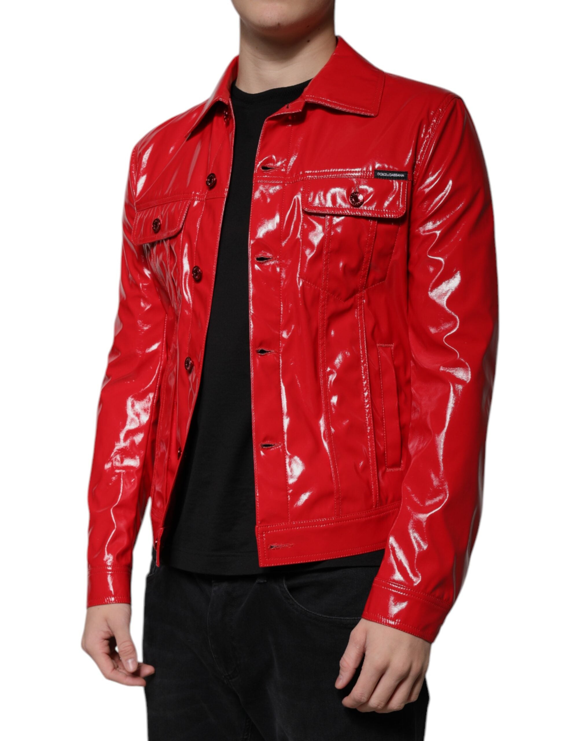 Dolce & Gabbana Rote Polyester-Knopfleiste Jacke mit Kragen-3