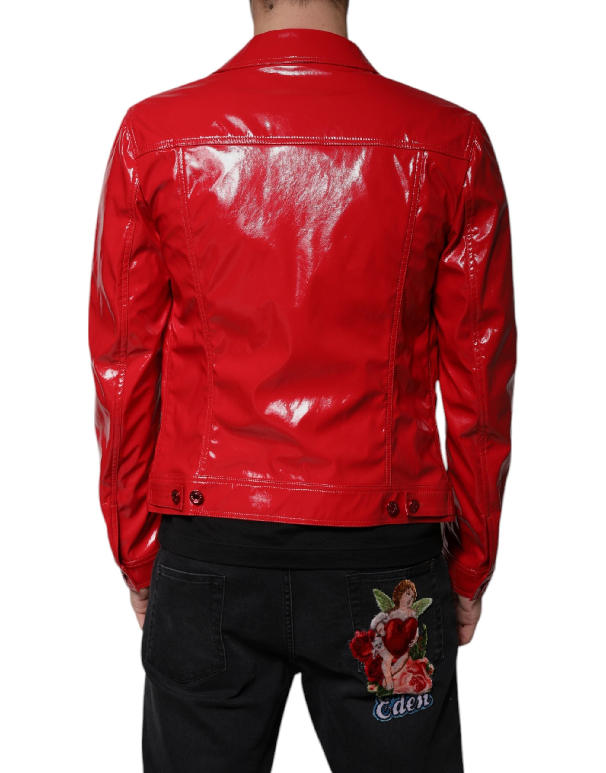 Dolce & Gabbana Rote Polyester-Knopfleiste Jacke mit Kragen-4