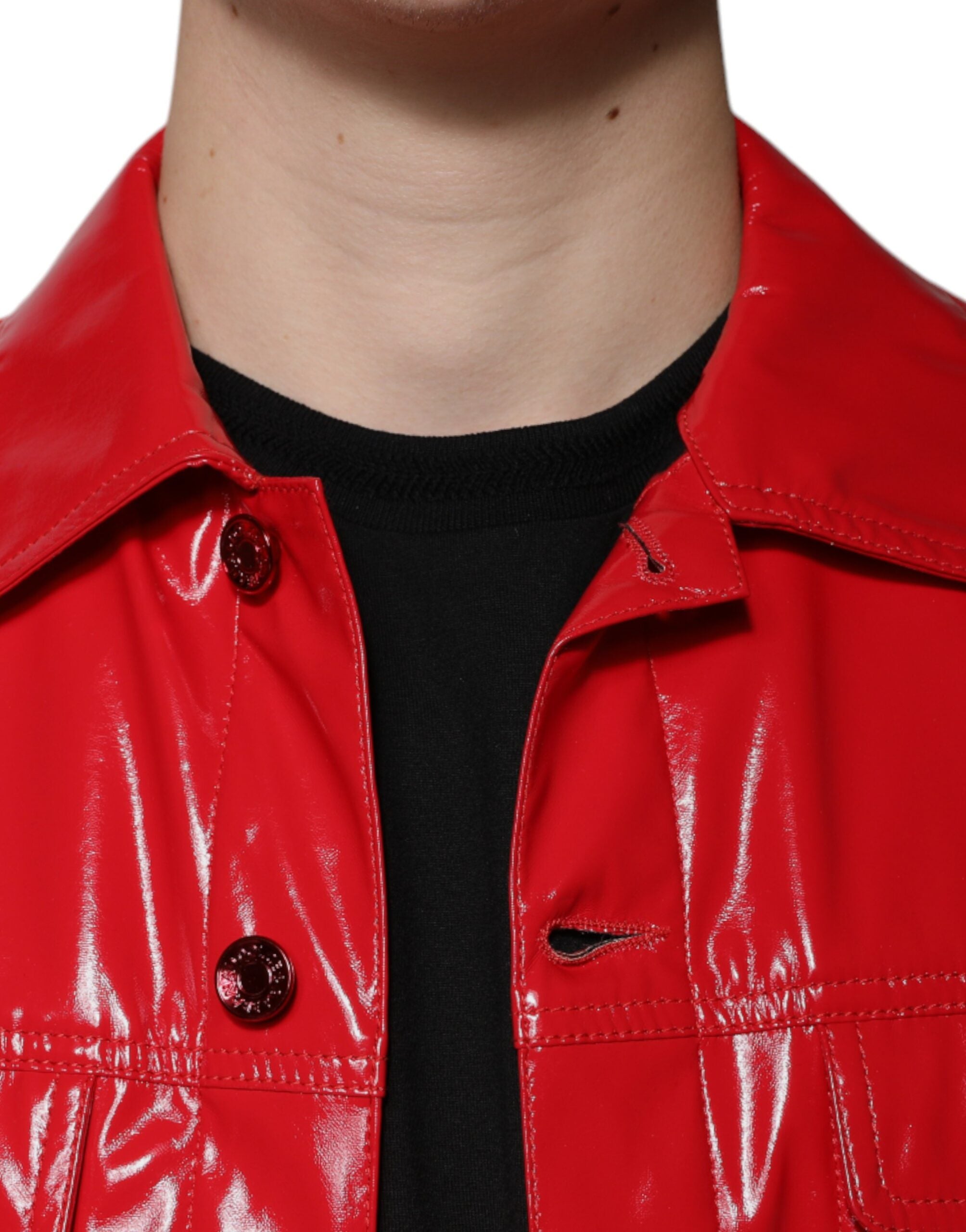 Dolce & Gabbana Rote Polyester-Knopfleiste Jacke mit Kragen-5