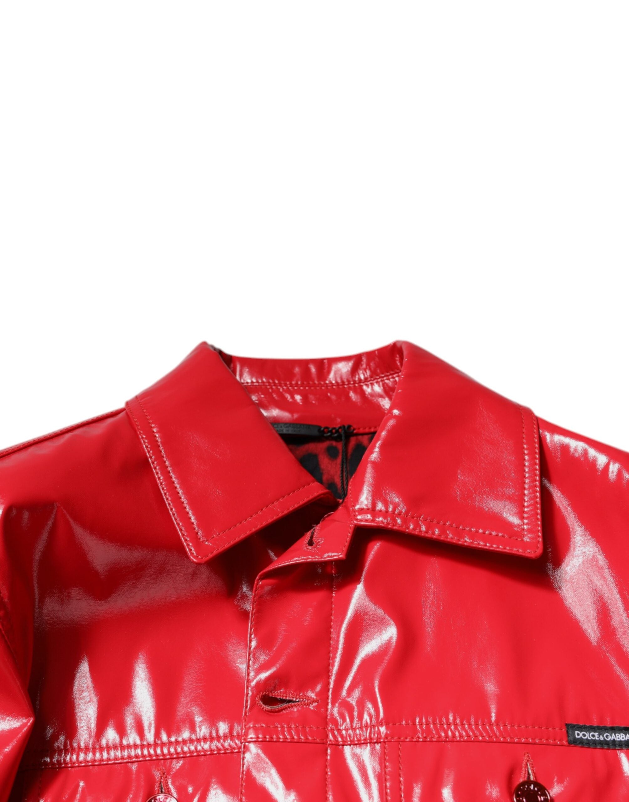 Dolce & Gabbana Rote Polyester-Knopfleiste Jacke mit Kragen-7