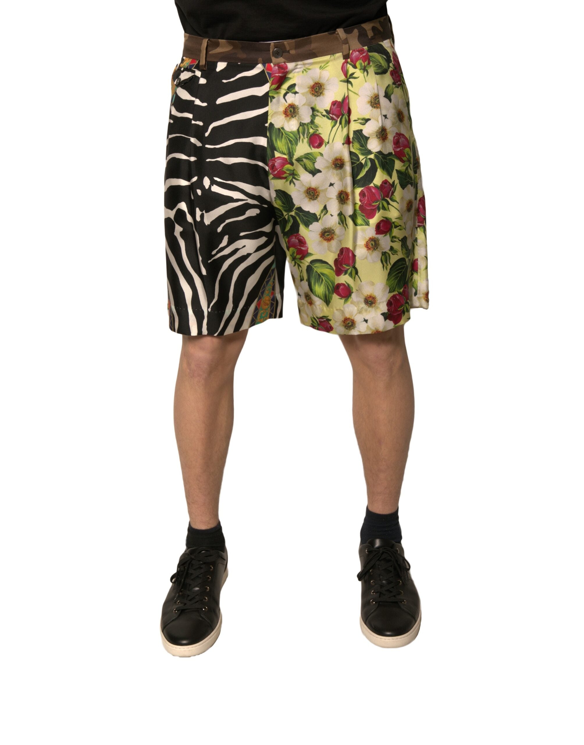 Dolce & Gabbana Multicolor Patchwork Seide Männer Chino Shorts-1