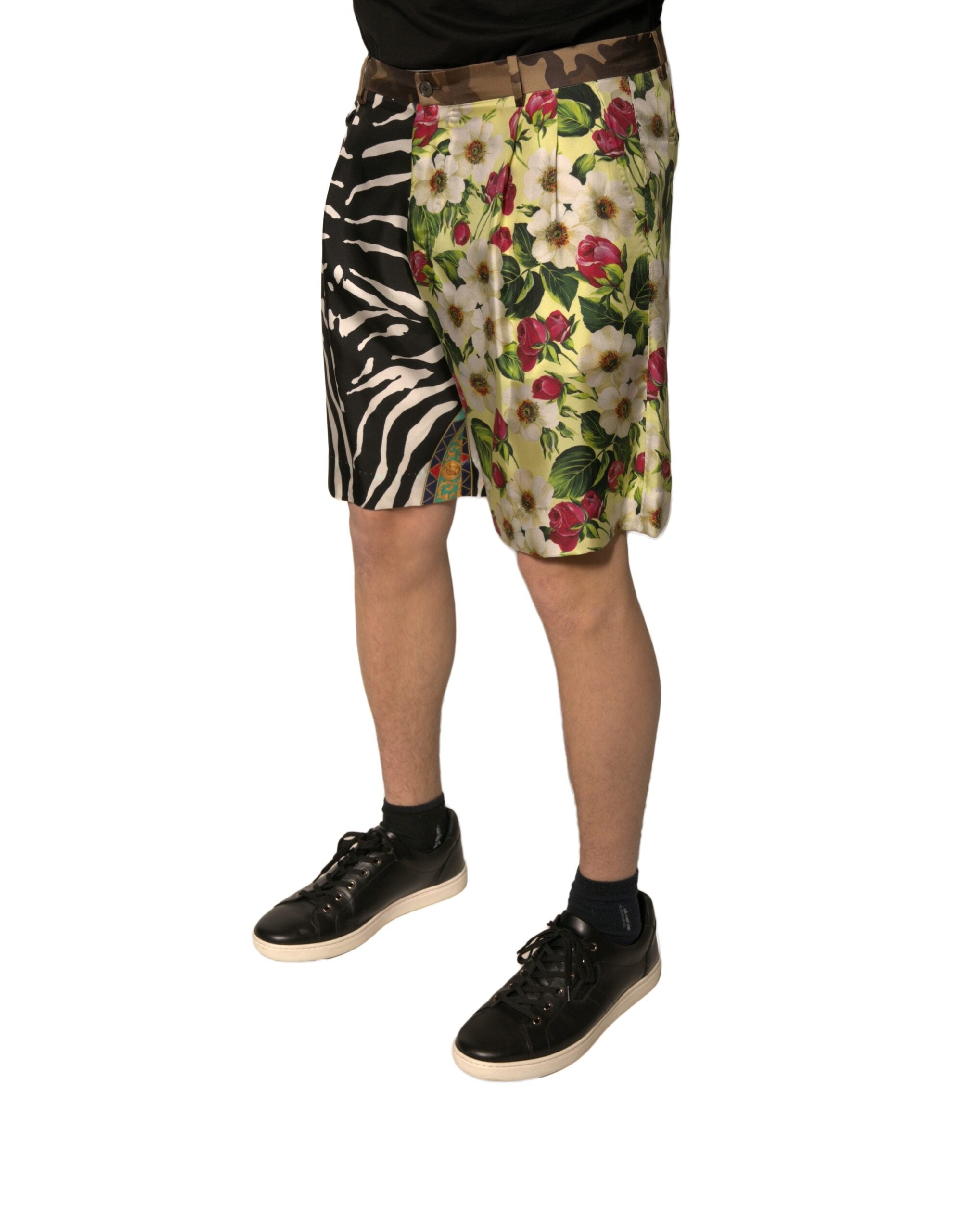 Dolce & Gabbana Multicolor Patchwork Seide Männer Chino Shorts-3
