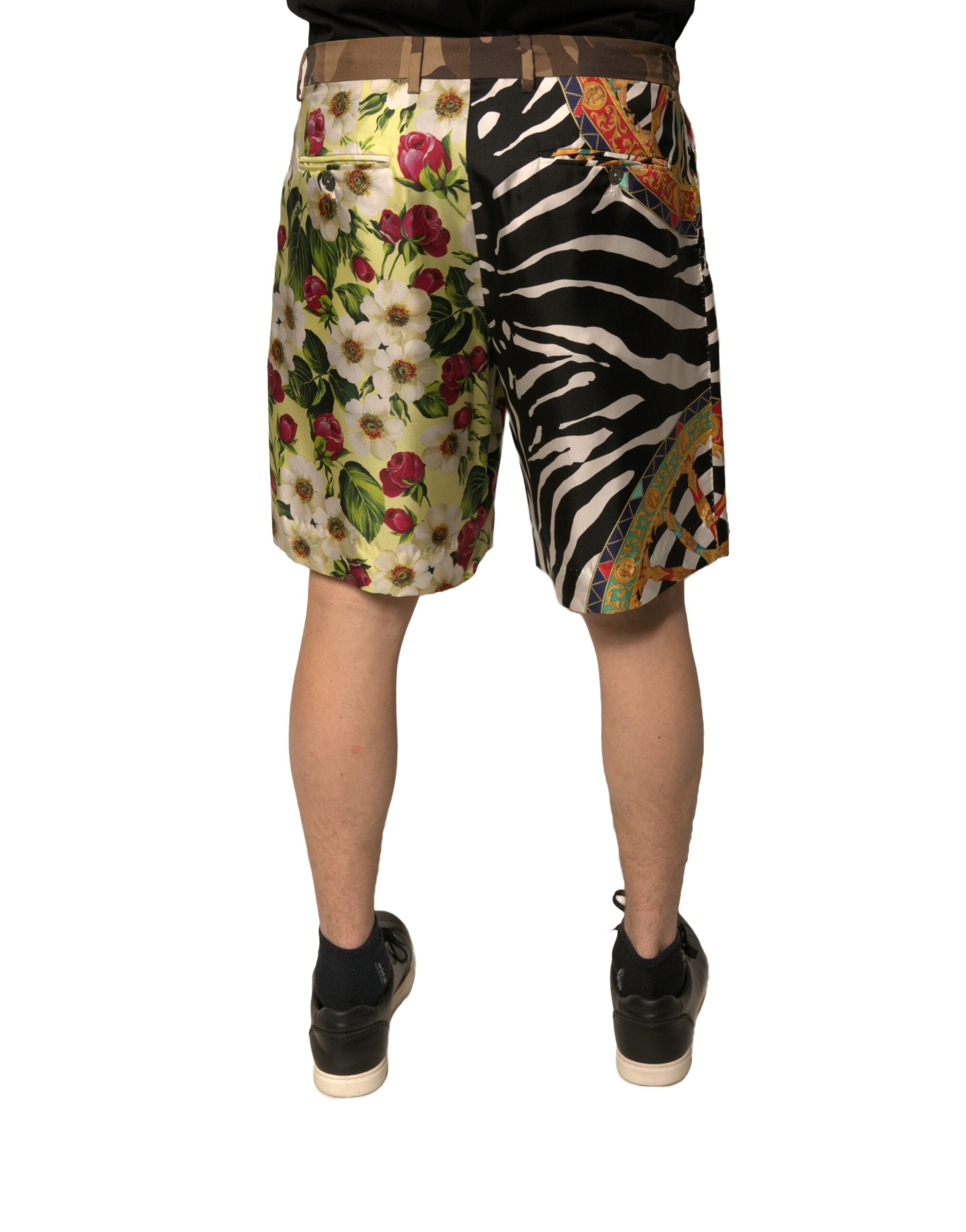 Dolce & Gabbana Multicolor Patchwork Seide Männer Chino Shorts-4