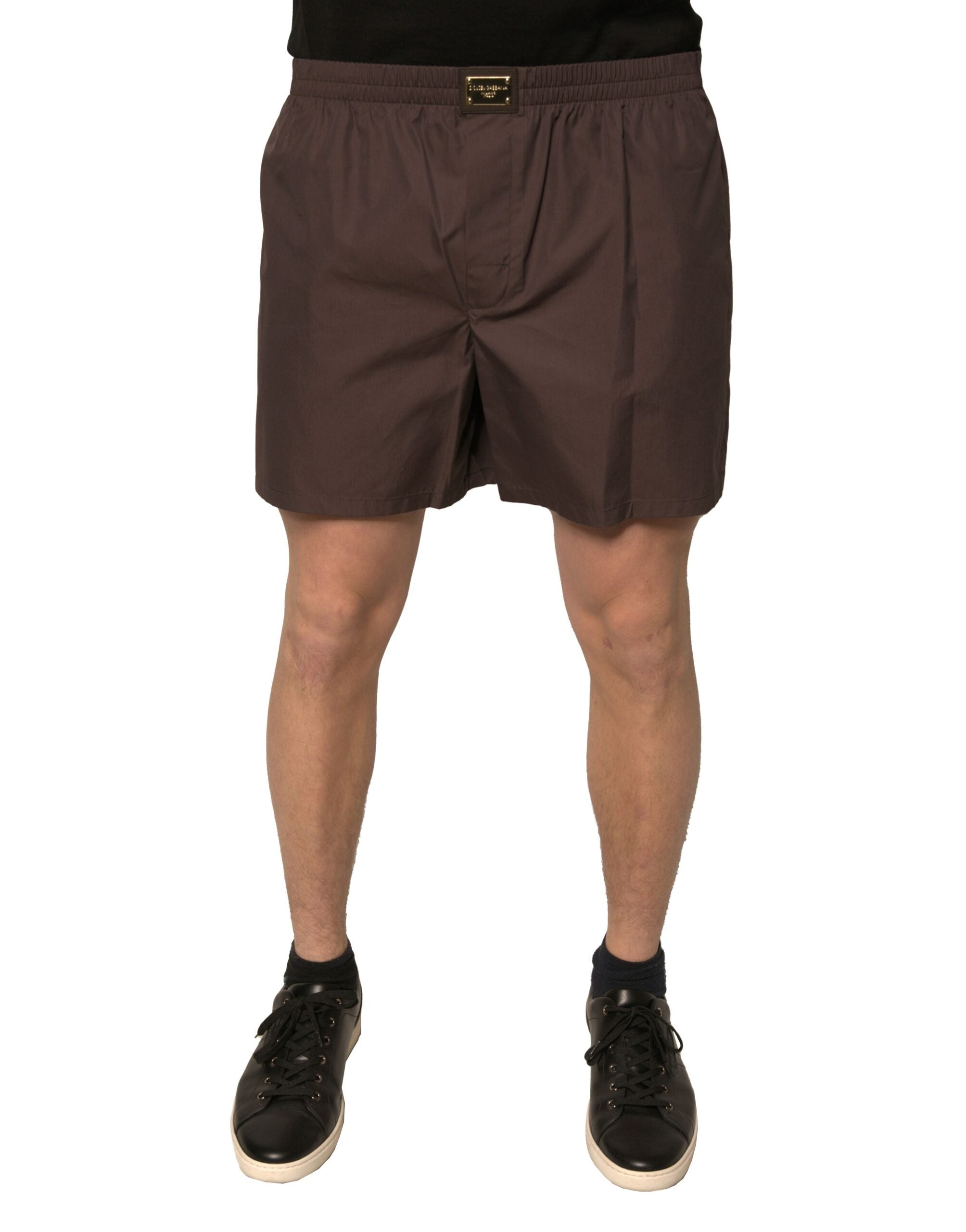 Shorts de cintura media para hombre de mezcla de algodón marrón de Dolce & Gabbana-2