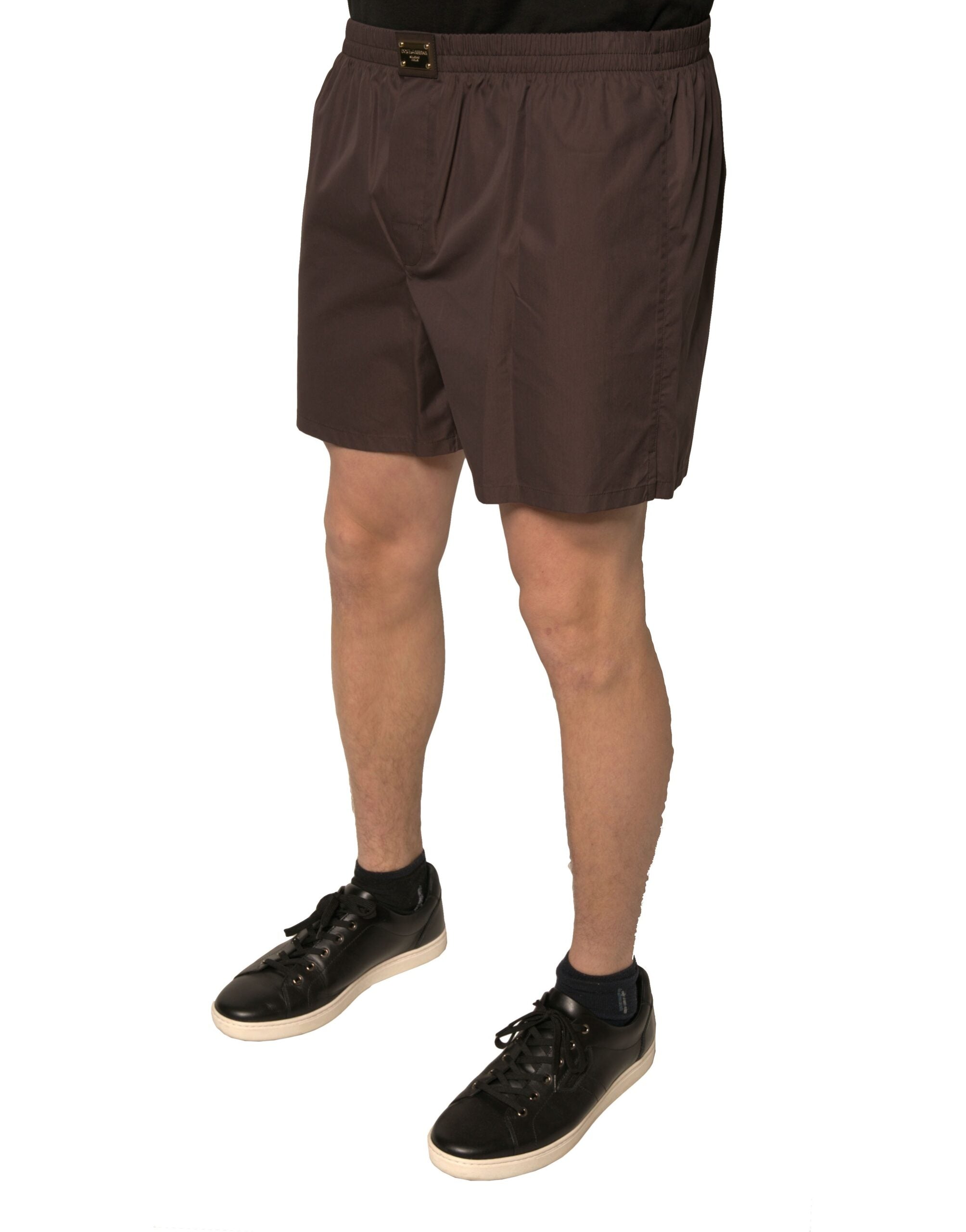 Shorts de cintura media para hombre de mezcla de algodón marrón de Dolce & Gabbana-3