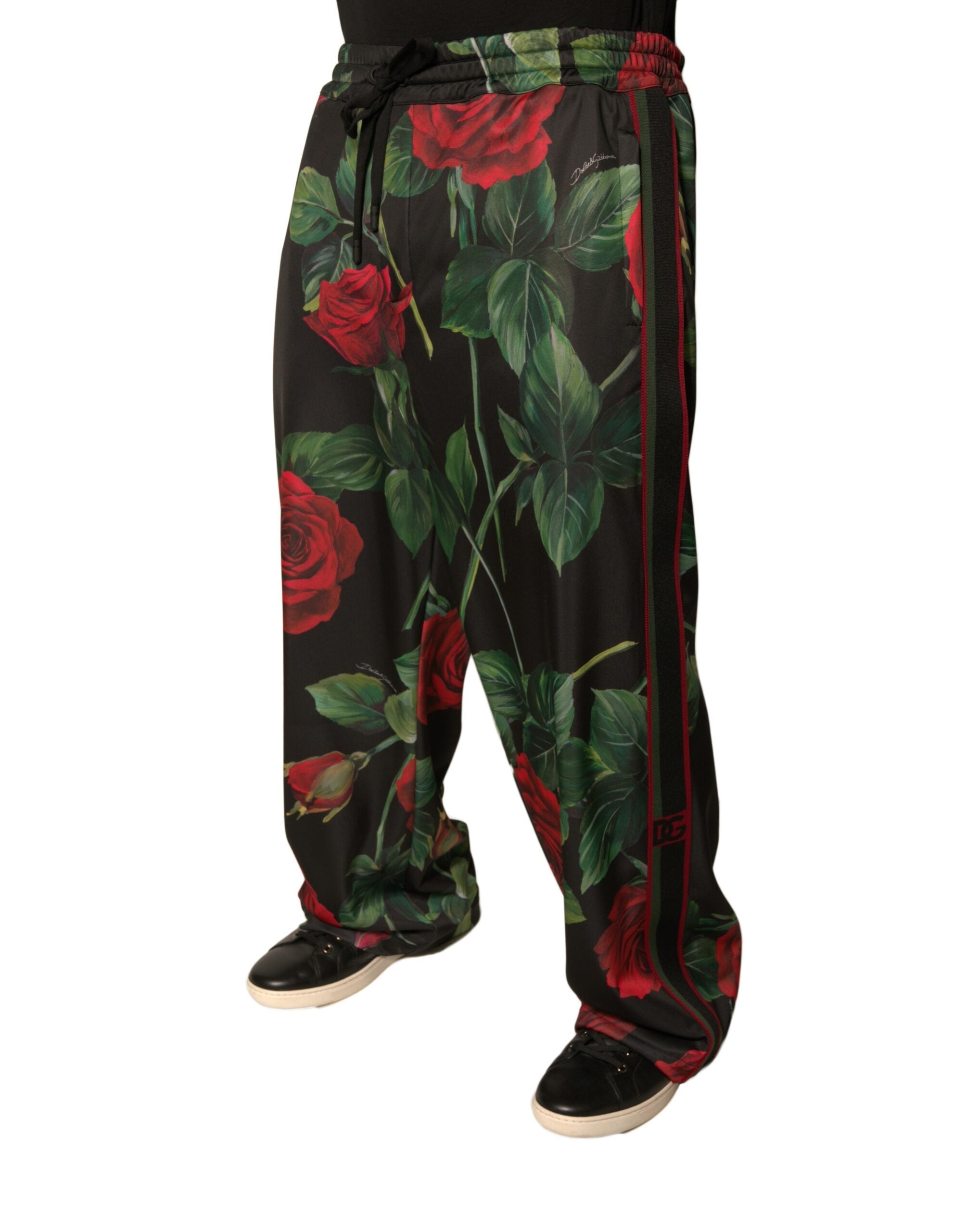 Dolce & Gabbana Black Floral Polyester Jogger Sweatpants Trousers-3