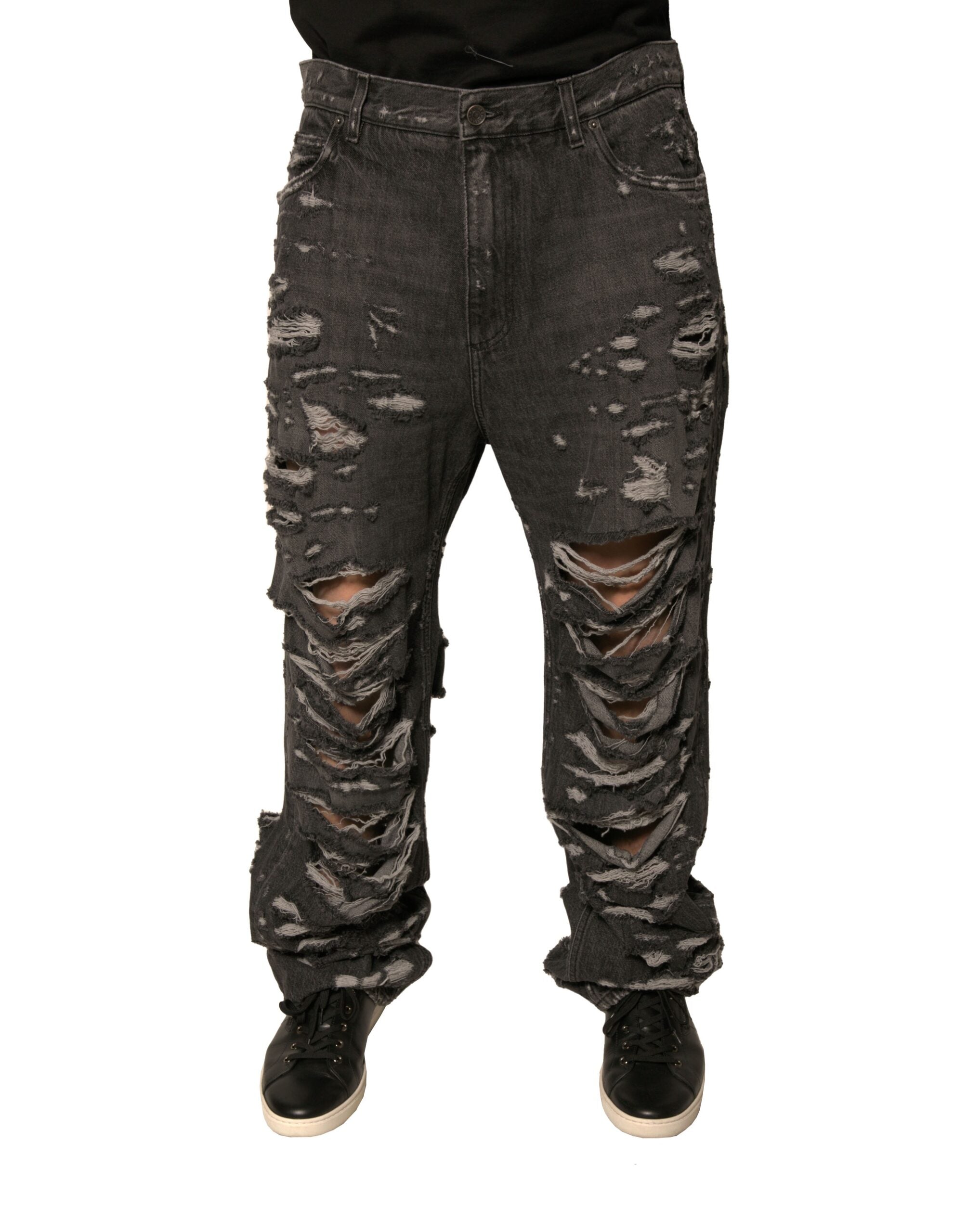 Dolce & Gabbana Grey distressed cotton straight men's denim jeans