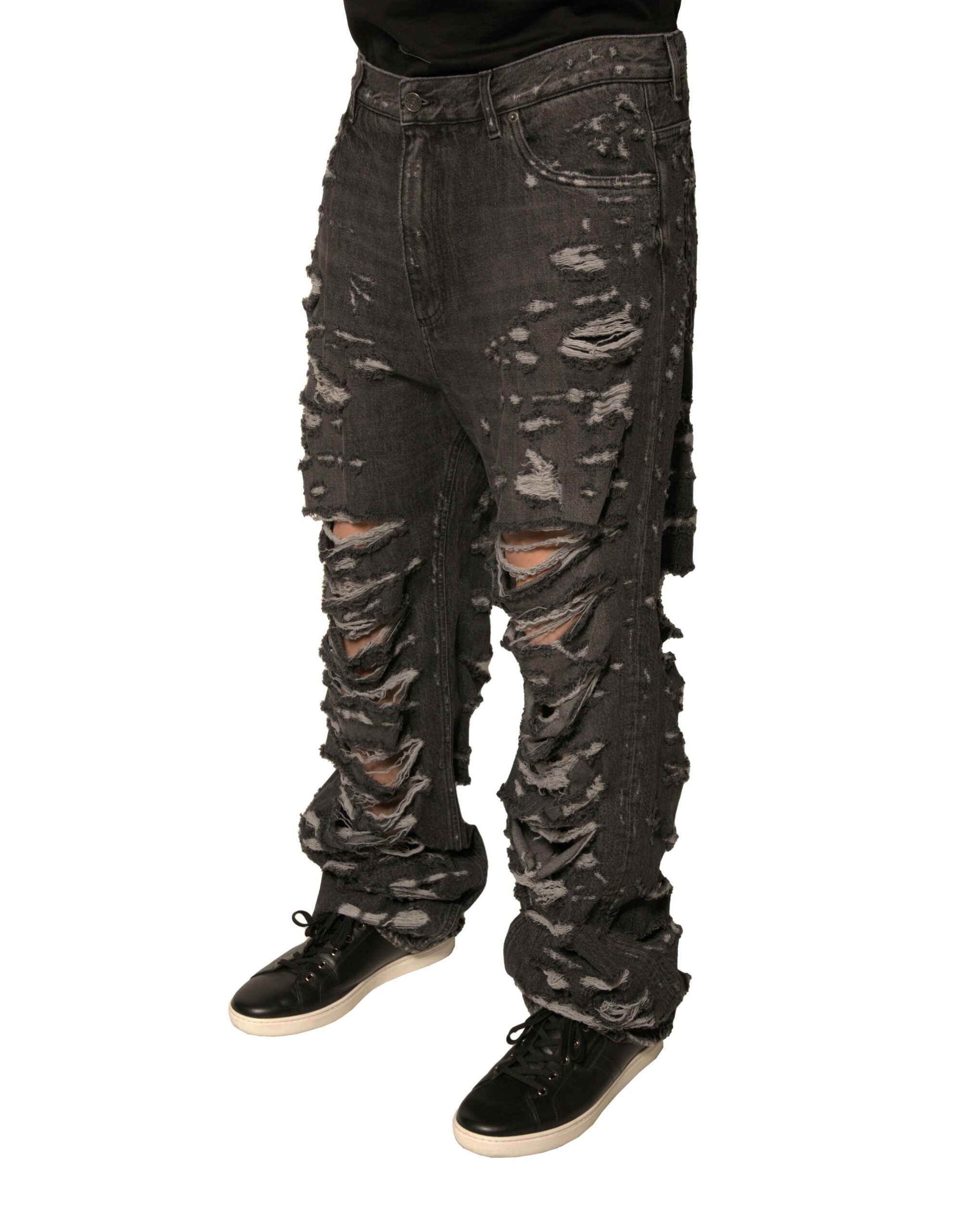Dolce & Gabbana Grey distressed cotton straight men's denim jeans-3