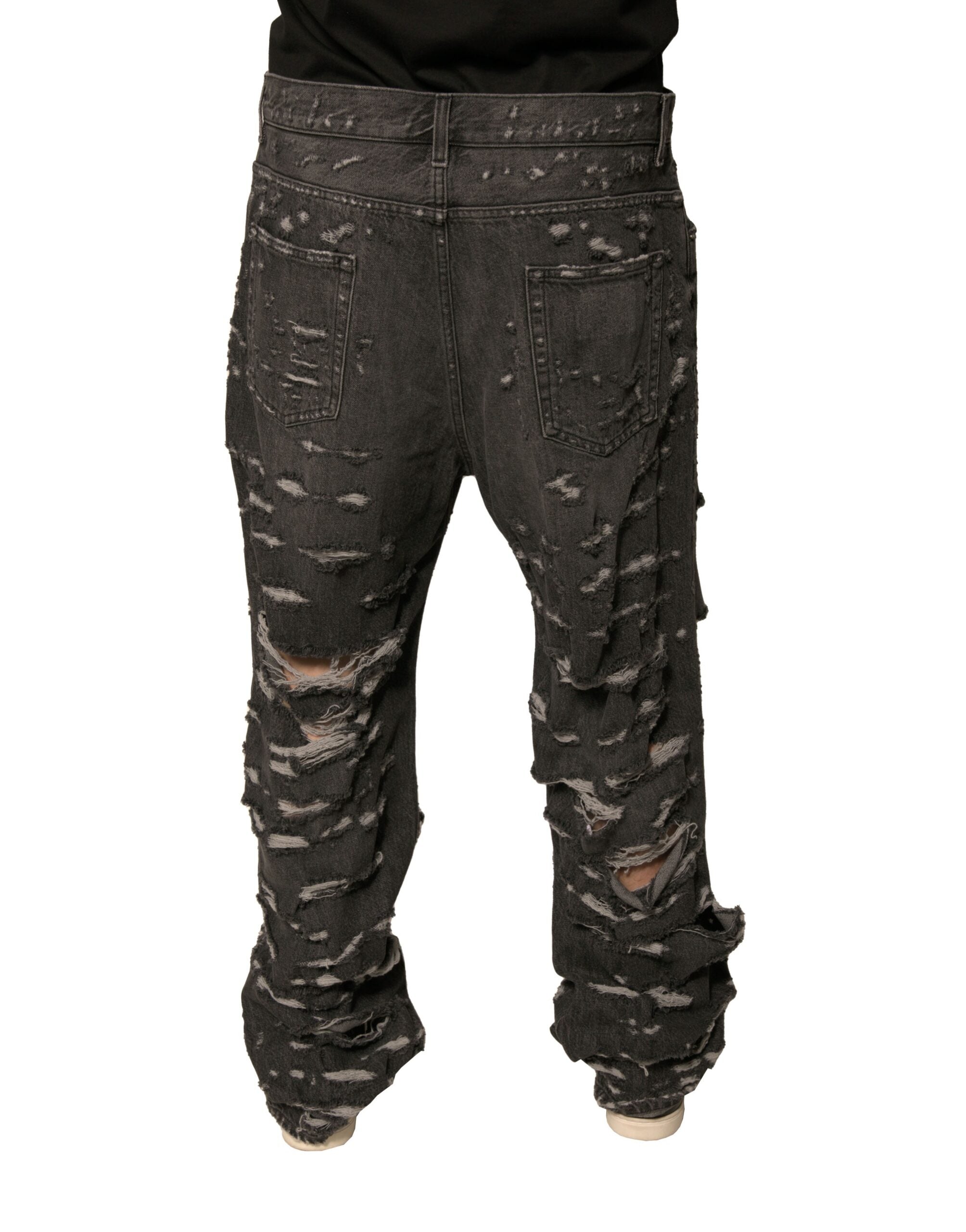 Dolce & Gabbana Grey distressed cotton straight men's denim jeans-4