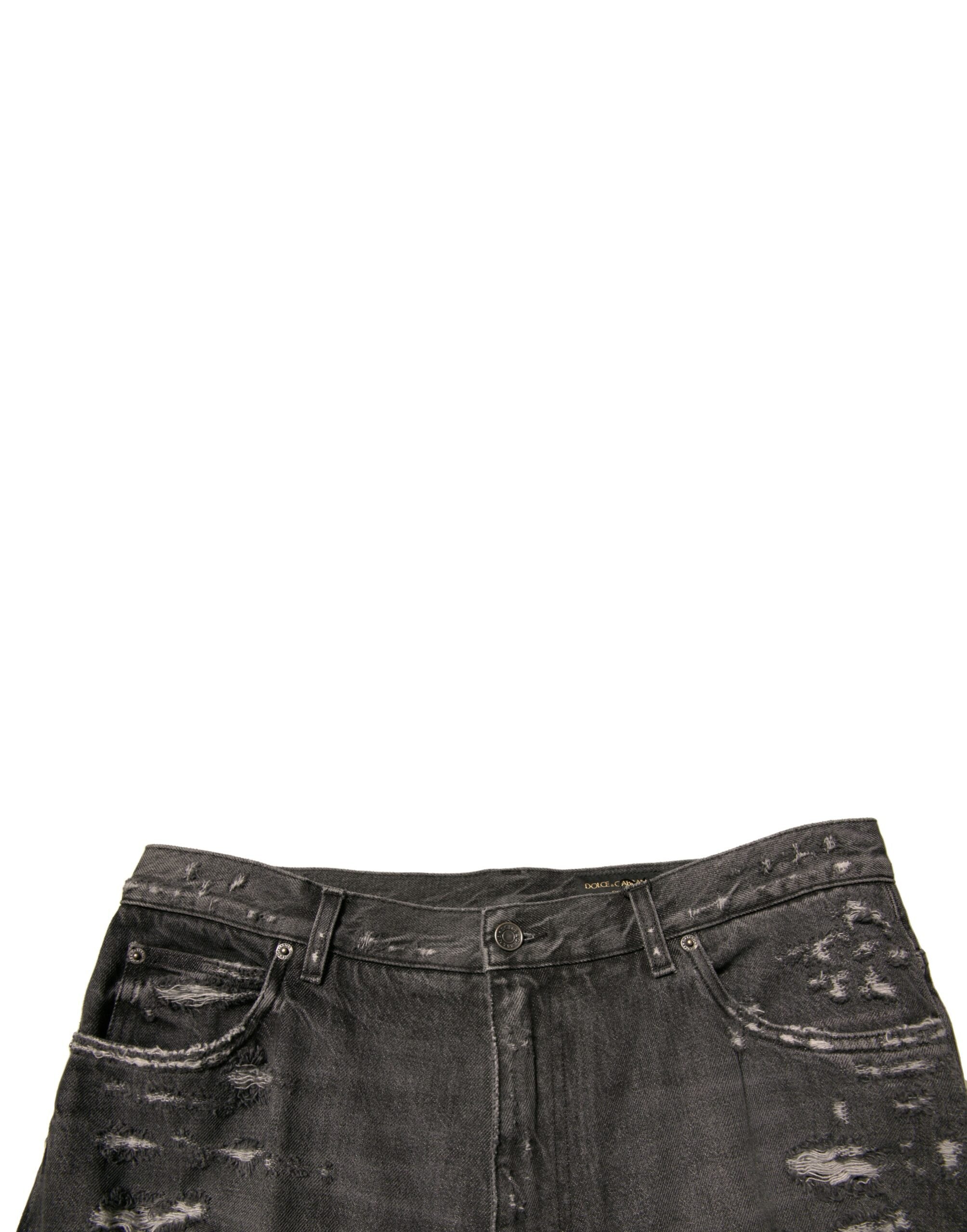 Dolce & Gabbana Grey distressed cotton straight men's denim jeans-5