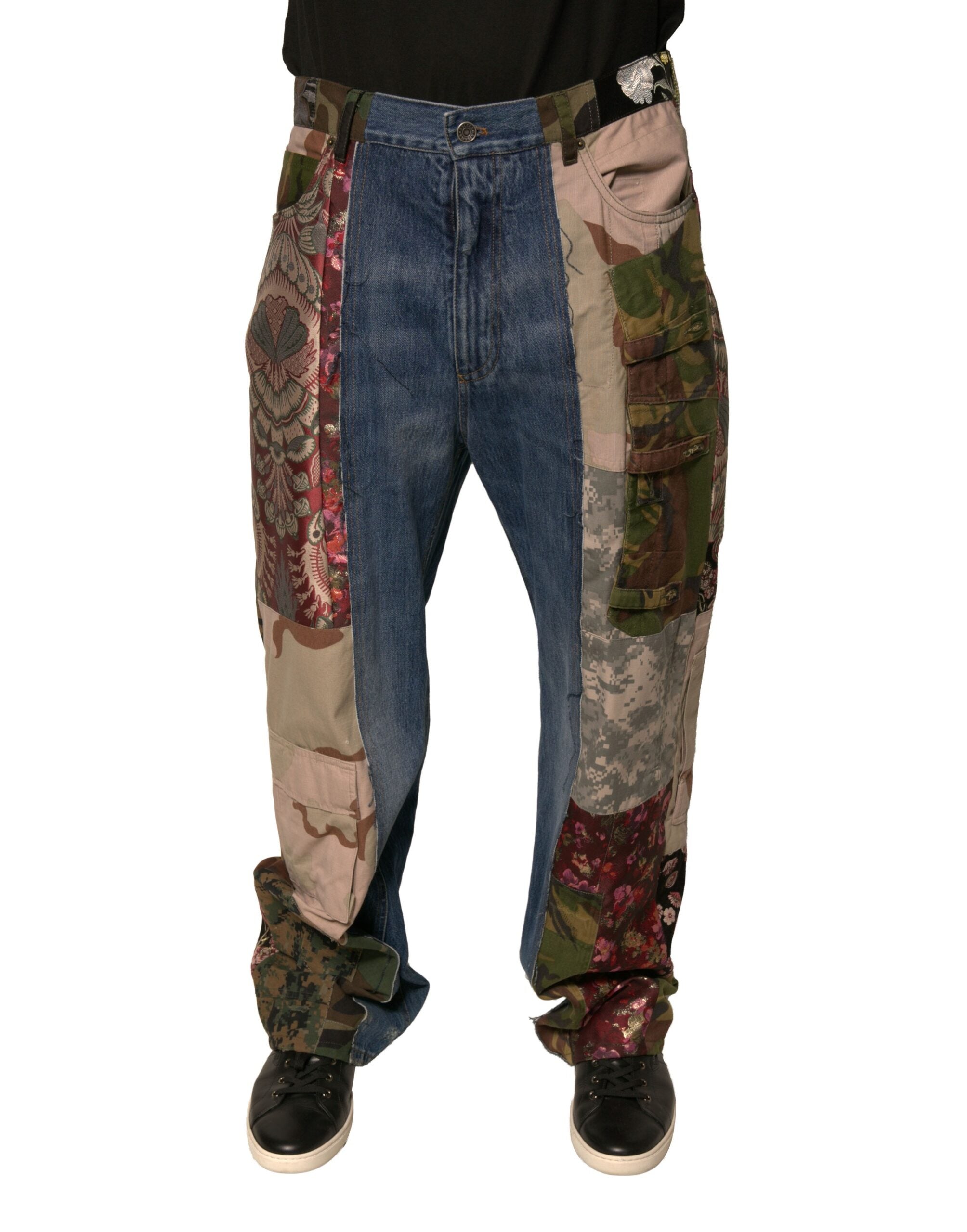 Dolce & Gabbana Blue Patchwork Cotton Straight Denim Jeans-2