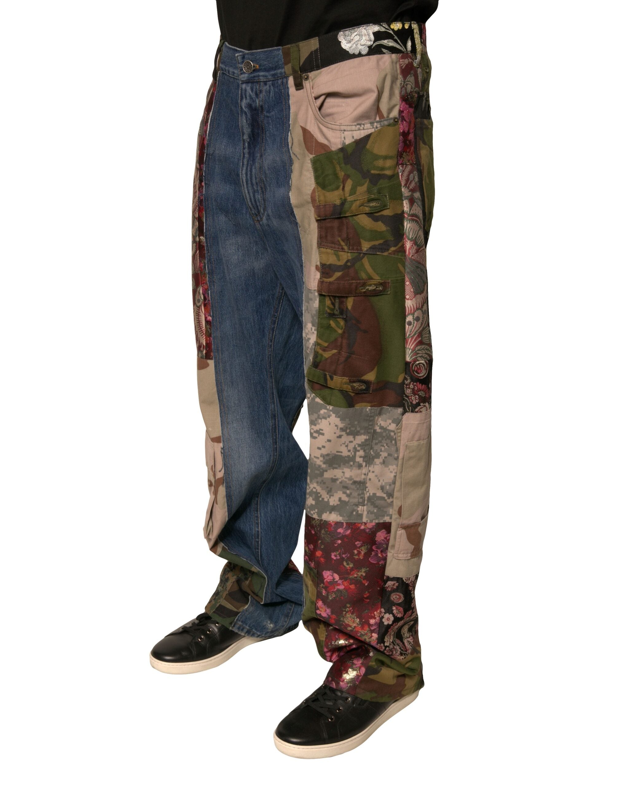 Dolce & Gabbana Blue Patchwork Cotton Straight Denim Jeans-3
