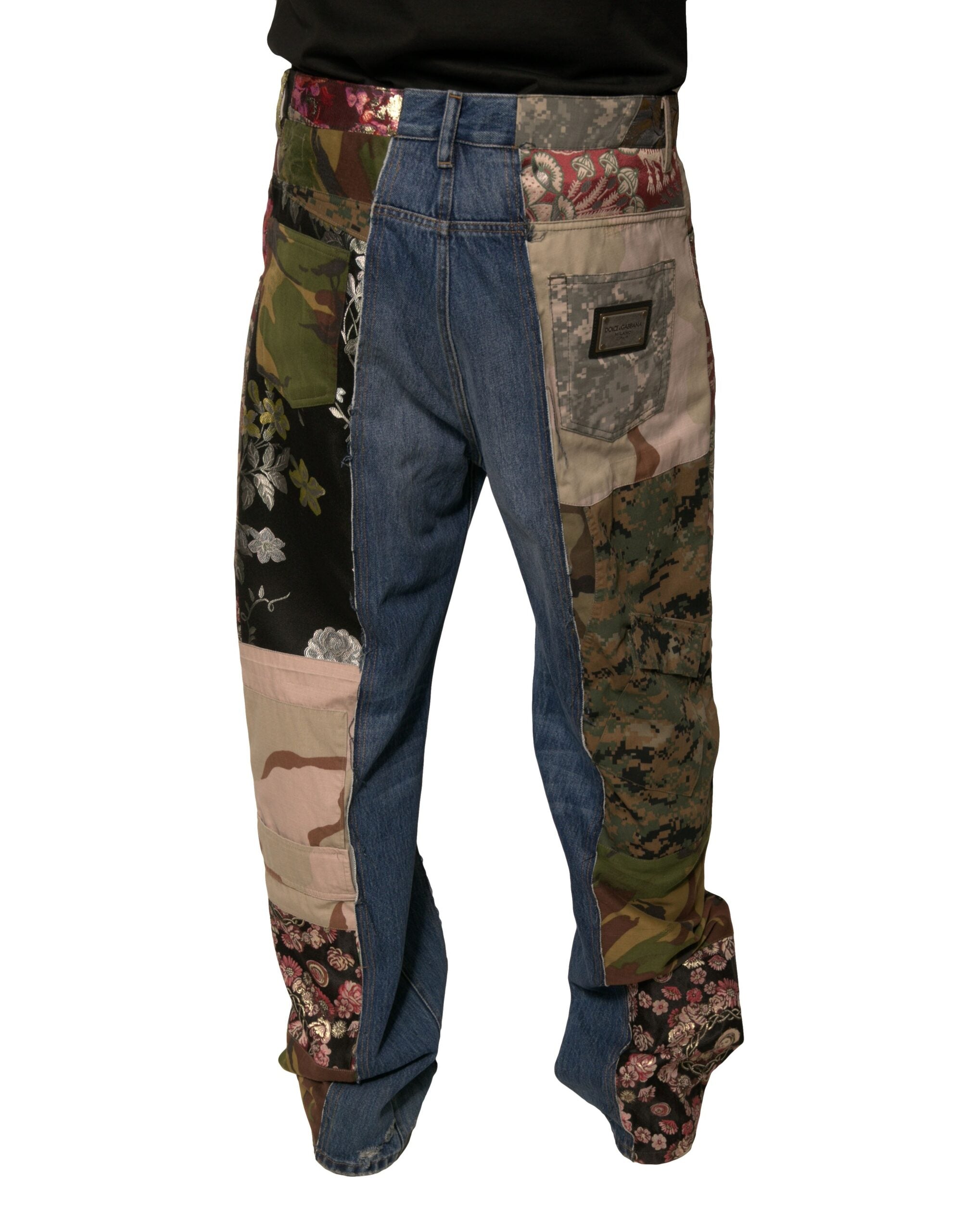 Dolce & Gabbana Blue Patchwork Cotton Straight Denim Jeans-4