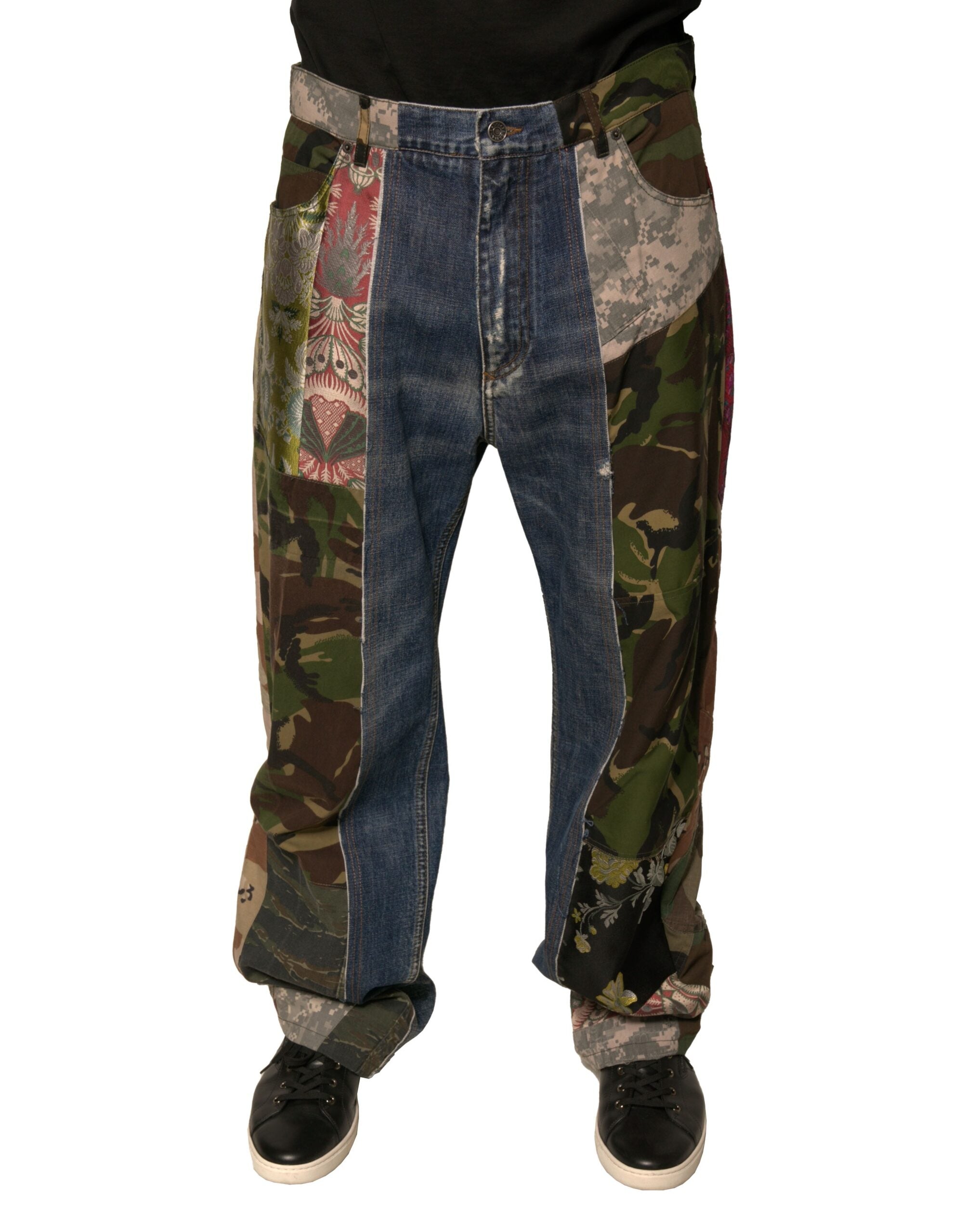 Dolce & Gabbana Blue Patchwork Cotton Straight Denim Jeans-2