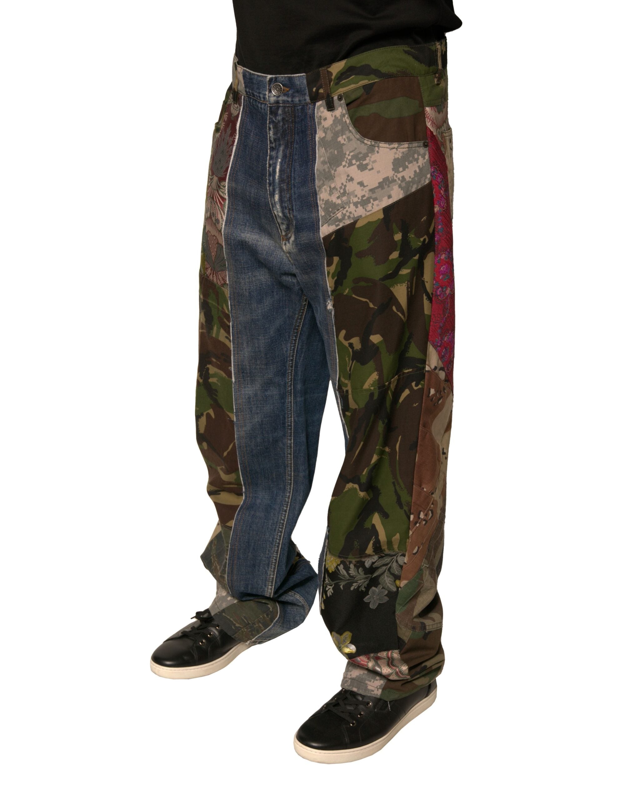 Dolce & Gabbana Blue Patchwork Cotton Straight Denim Jeans-3
