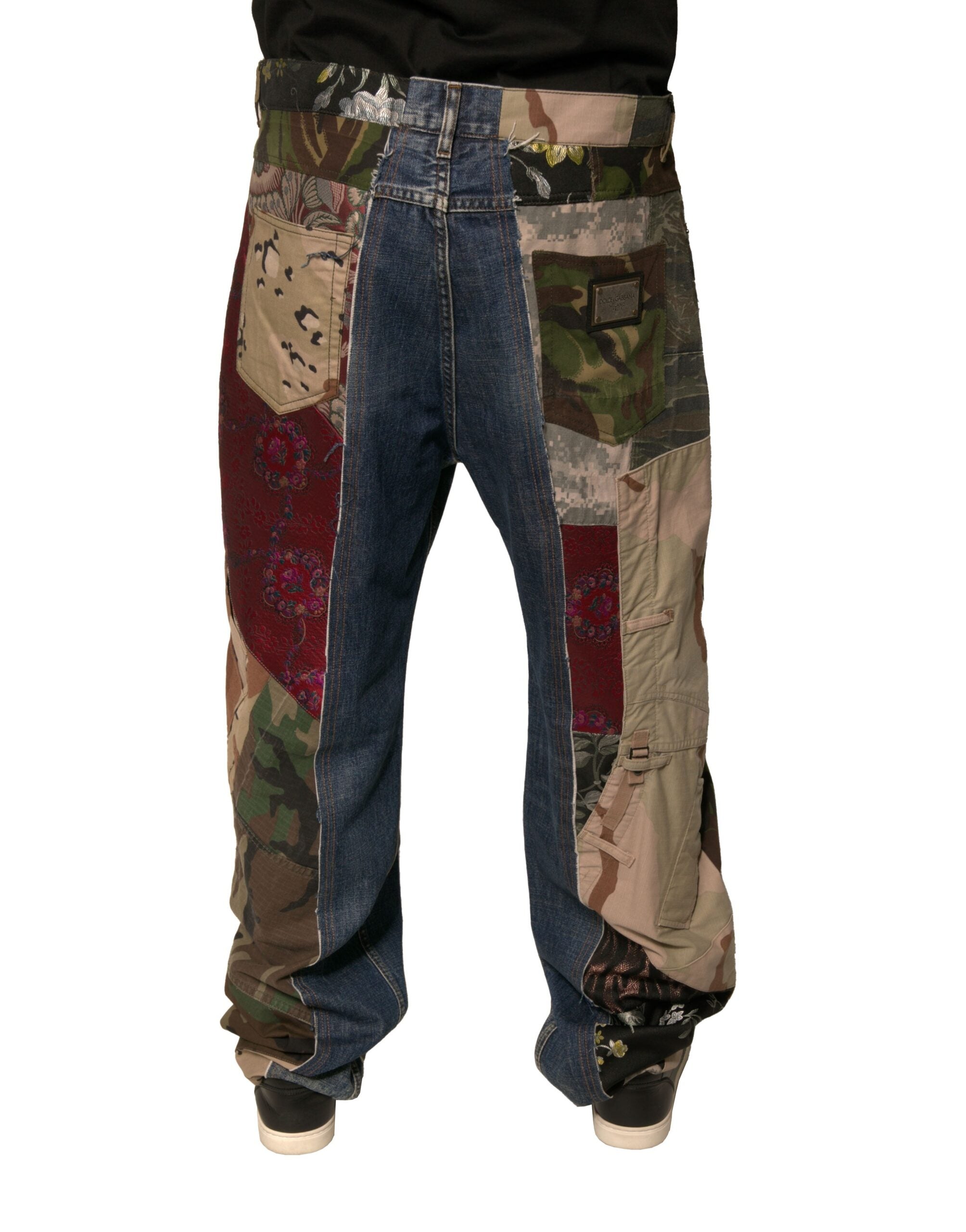 Dolce & Gabbana Blue Patchwork Cotton Straight Denim Jeans-4