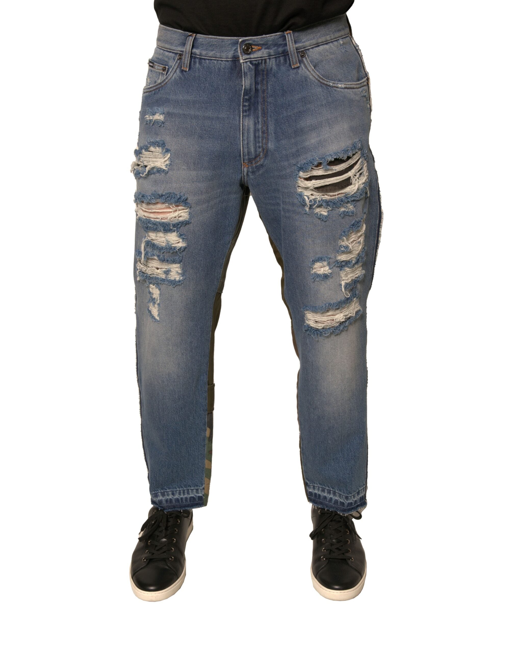 Dolce & Gabbana Blue Tattered Straight Cropped Denim Jeans-2