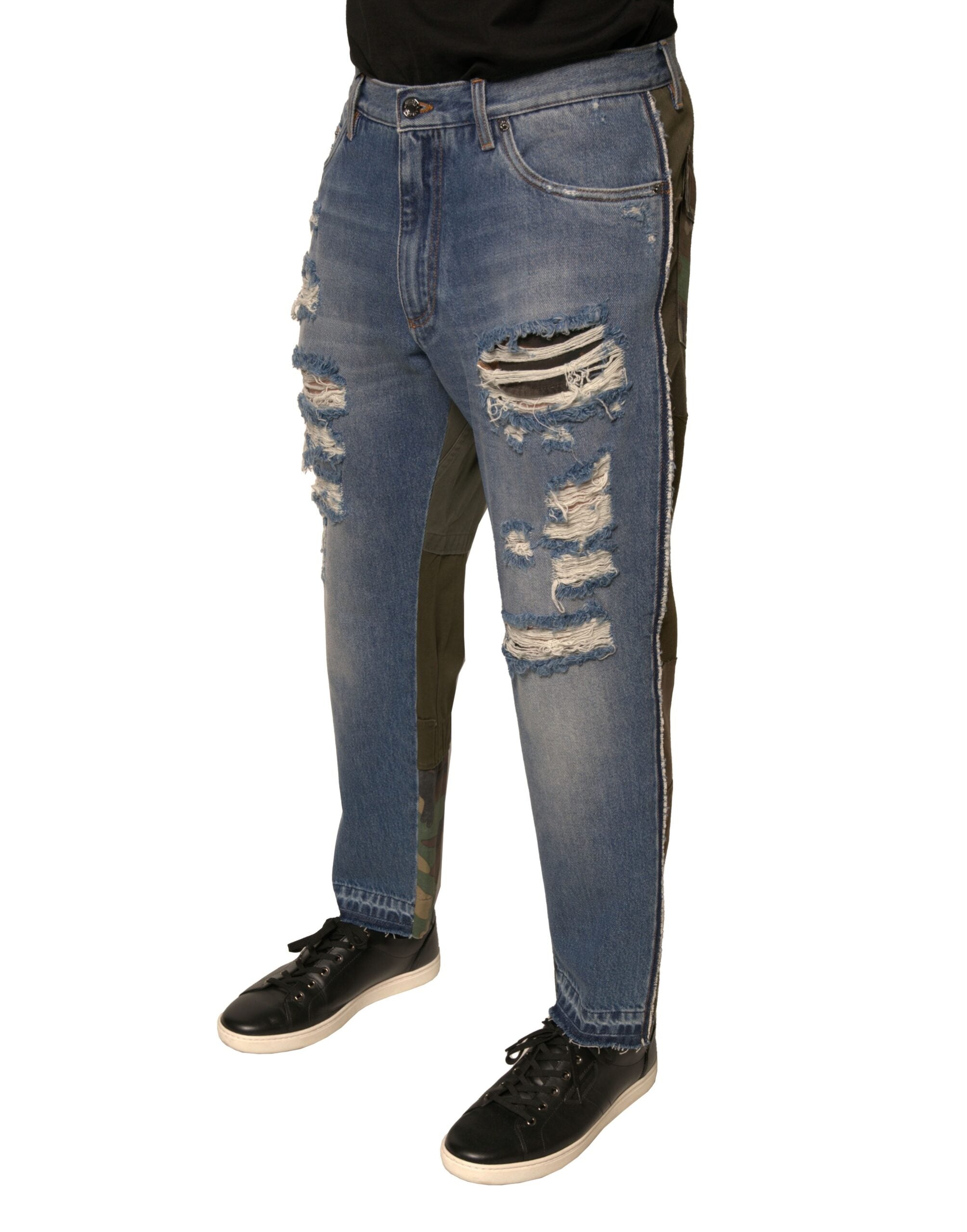 Dolce & Gabbana Blue Tattered Straight Cropped Denim Jeans-3